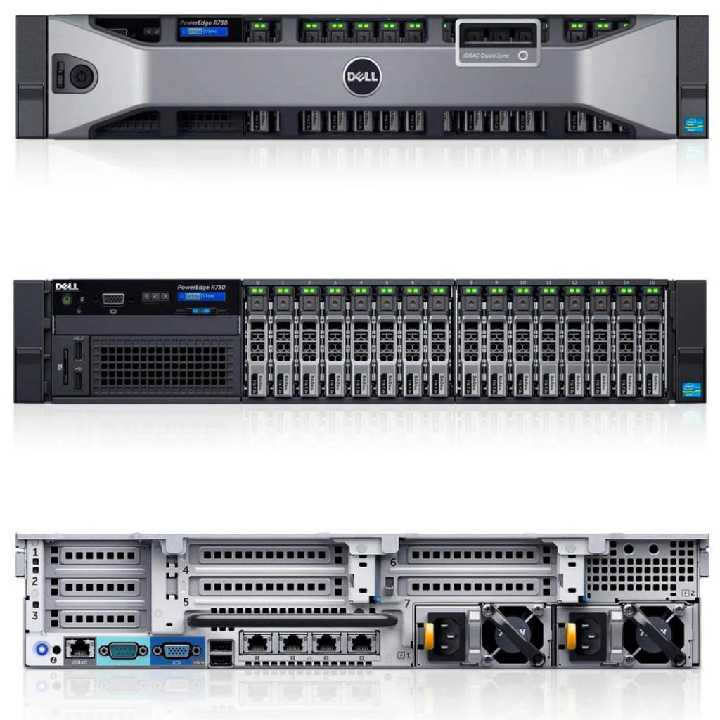 Dell PowerEdge R730 Rack Server | Dual Intel Xeon E5-2620v3 / 2650v4 / 2683v4 / 2680v4 | SAS Drives 2.5″ & 3.5″ | RAID Controller | Dual PSU | 32-256 GB DDR4 RAM